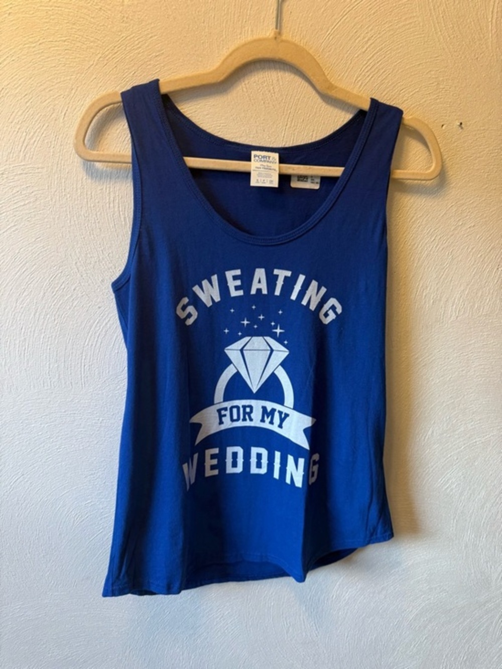Bridal Gym “Sweating for My Wedding” Blue Tank Top S 100% Cotton Bridal Shower